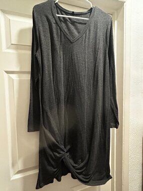 Gray Comfy Dress with Knotted Bottom